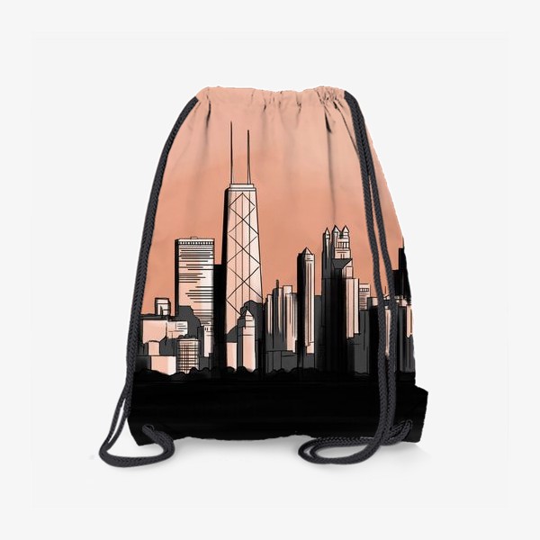 Рюкзак «Городской пейзаж Чикаго монохром розовое небо»