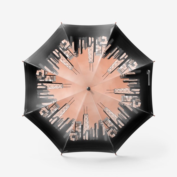 Зонт «Городской пейзаж Чикаго монохром розовое небо»