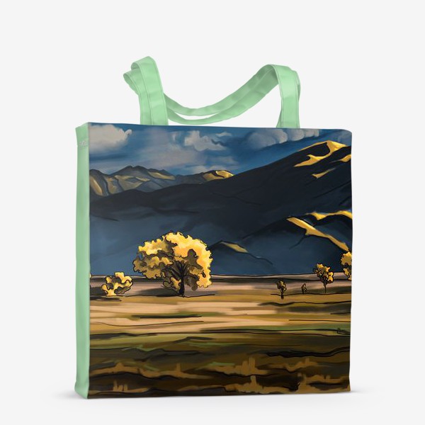 Сумка-шоппер &laquo;Пейзаж с полем деревьями, горами и облаками&raquo;