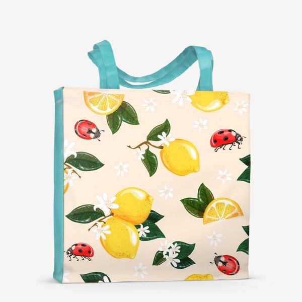 Сумка-шоппер «Сочные лимоны и божьи коровки.»