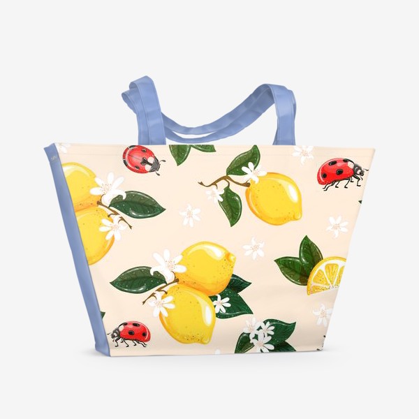 Пляжная сумка «Сочные лимоны и божьи коровки.»