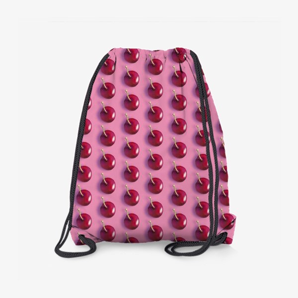 Рюкзак «Вишневый паттерн на розовом фоне (смещение_повертикали_меньше_фона)»