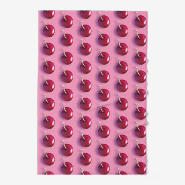 Полотенце «Вишневый паттерн на розовом фоне (смещение_повертикали_меньше_фона)»