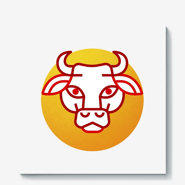 Холст «Золотая Корова. Эмблема. Логотип в золотом круге. Год Быка 2021.»