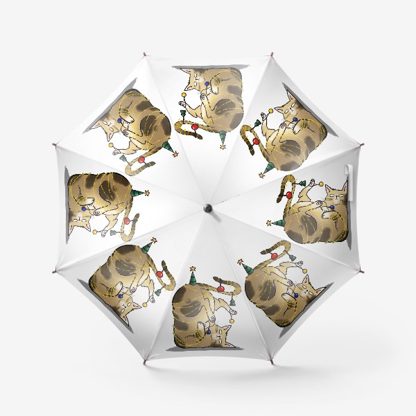 Зонт «Кот с новогодними игрушками и елкой »