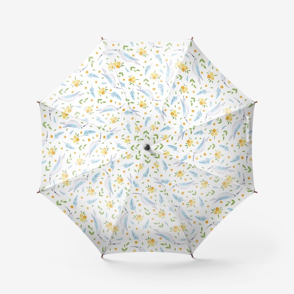 Зонт «Орнамент из птичек и желтых цветов»