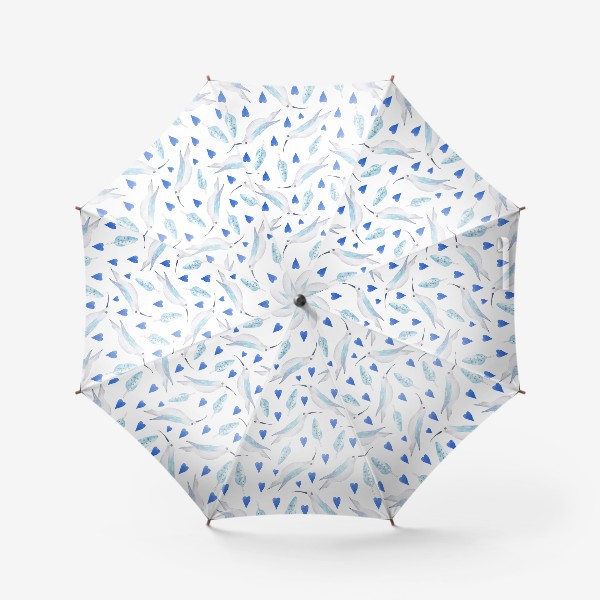Зонт «Орнамент из птичек и голубых сердечек»