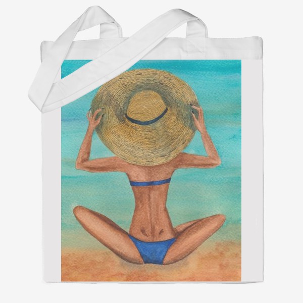 Сумка хб «Девушка в шляпе на пляже»