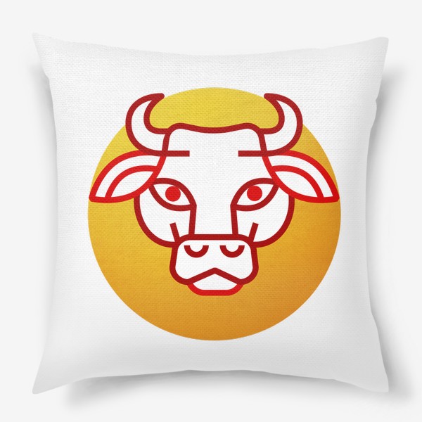 Подушка «Золотая Корова. Эмблема. Логотип в золотом круге. Год Быка 2021.»