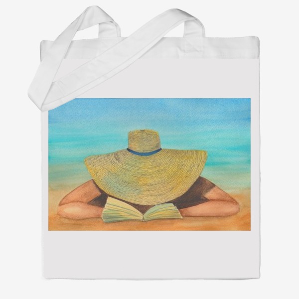 Сумка хб «Девушка в шляпе на пляже с книгой»
