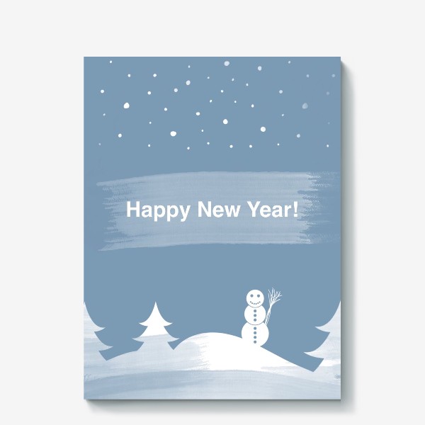 Холст «Говорящий снеговик. Новогоднее поздравление. Открытка. Минимализм.»