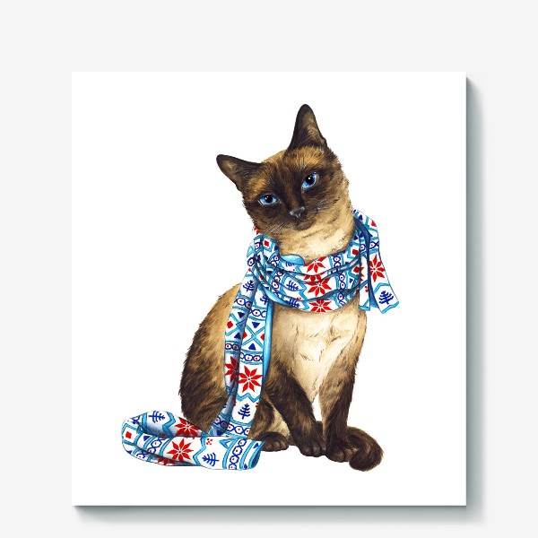 Холст &laquo;Новогодний кот в шарфе&raquo;
