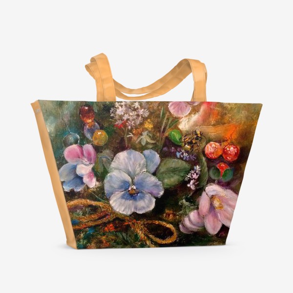 Пляжная сумка «Цветы букет Анютины глазки, Фиалки »