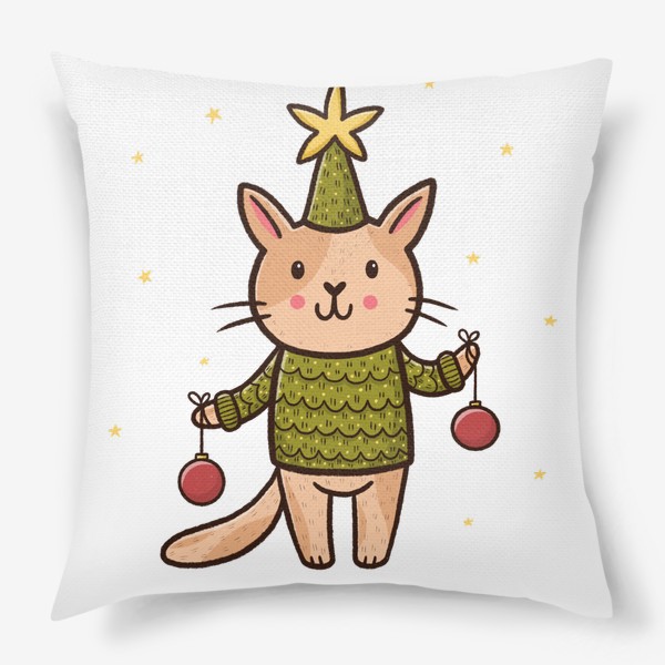Подушка «Новогодний котик в костюме елочки»