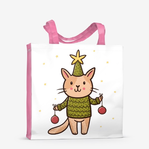 Сумка-шоппер «Новогодний котик в костюме елочки»