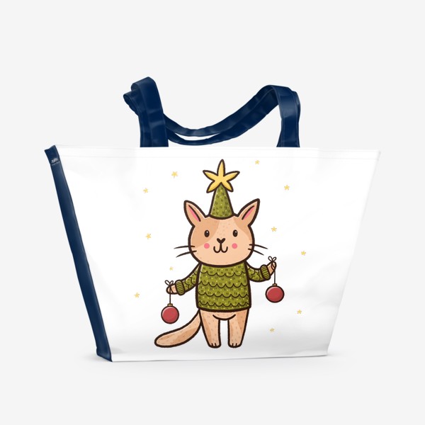 Пляжная сумка «Новогодний котик в костюме елочки»