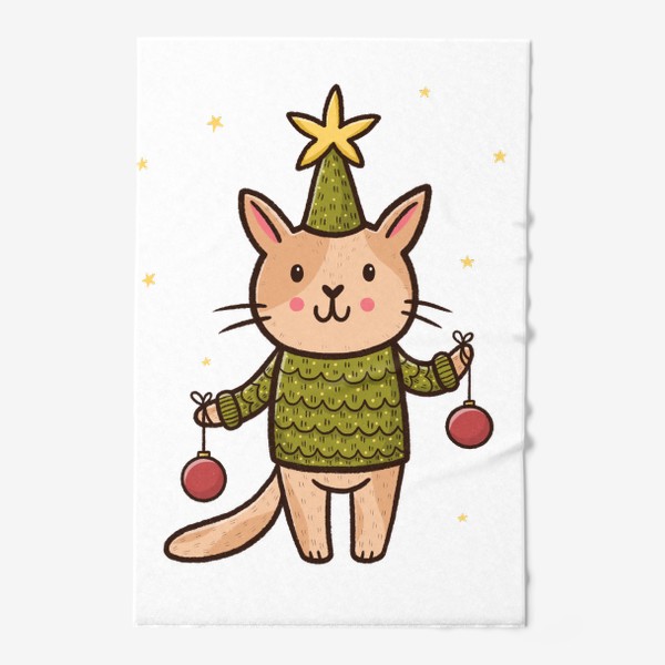 Полотенце &laquo;Новогодний котик в костюме елочки&raquo;