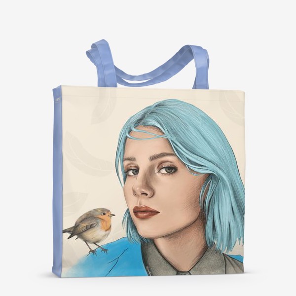 Сумка-шоппер «Портрет. Девушка с голубыми волосами и птичкой»