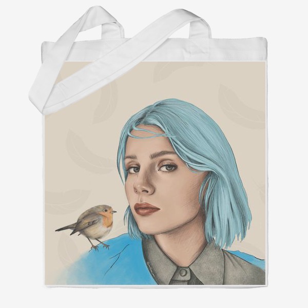 Сумка хб «Портрет. Девушка с голубыми волосами и птичкой»