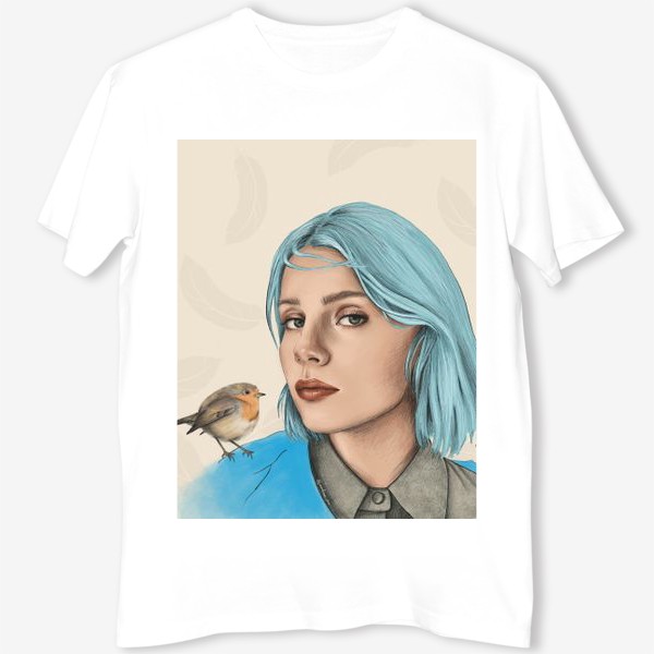Футболка «Портрет. Девушка с голубыми волосами и птичкой»