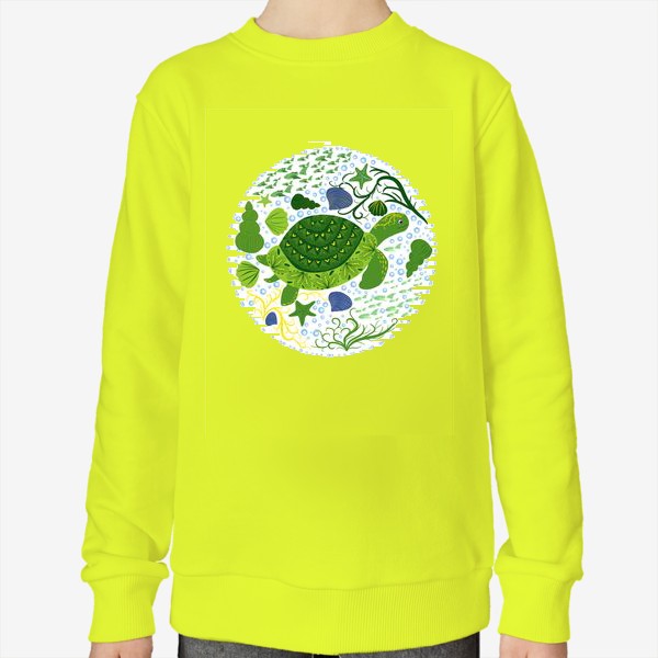 Свитшот «Черепаха в скандинавском стиле в окружении ракушек, рыб, водорослей»