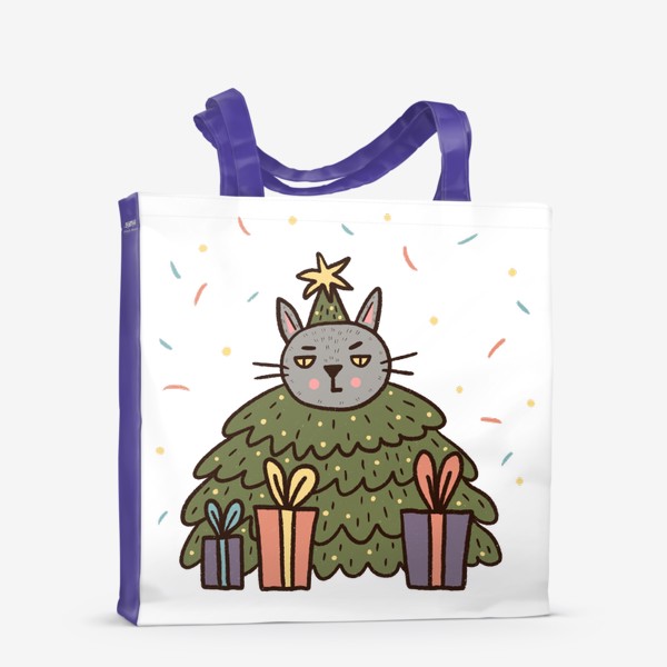 Сумка-шоппер «Недовольный новогодний кот в костюме елочки»
