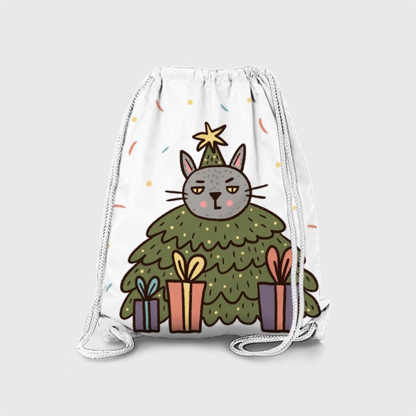 Рюкзак «Недовольный новогодний кот в костюме елочки»