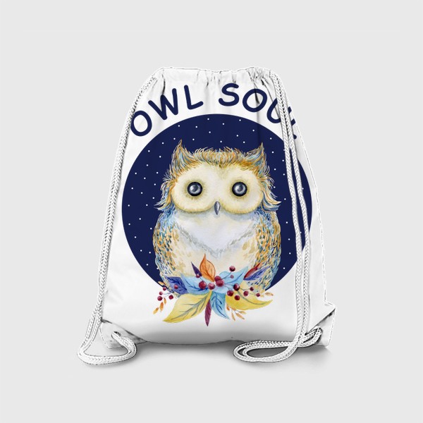 Рюкзак «Сова в синем круге с надписью "Owl soul"»