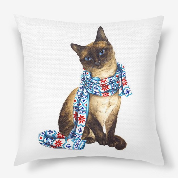 Подушка «Новогодний кот в шарфе»
