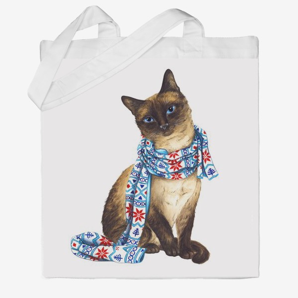 Сумка хб «Новогодний кот в шарфе»