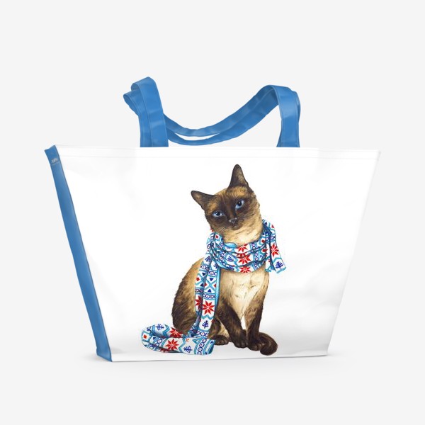 Пляжная сумка «Новогодний кот в шарфе»