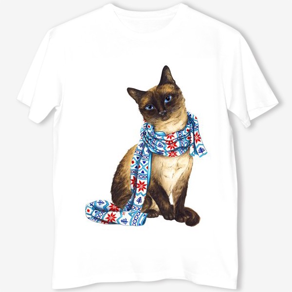 Футболка «Новогодний кот в шарфе»