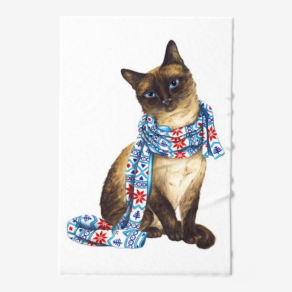 Полотенце «Новогодний кот в шарфе»