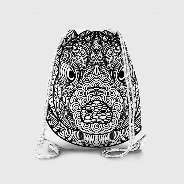 Рюкзак «Узорчатая голова свиньи. Поросенок с этническим орнаментом. Узор в стиле  дудлинг на морде животного»