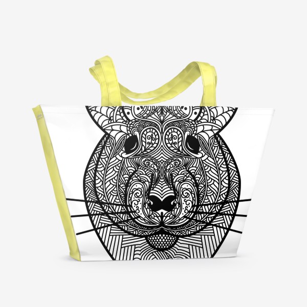 Пляжная сумка «Узорчатая голова мышки или хомяка . Рисунок крысы с этническим орнаментом. Узор в стиле  дудлинг на мордочке животного»