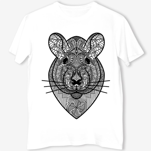 Футболка «Узорчатая голова мышки или хомяка . Рисунок крысы с этническим орнаментом. Узор в стиле  дудлинг на мордочке животного»