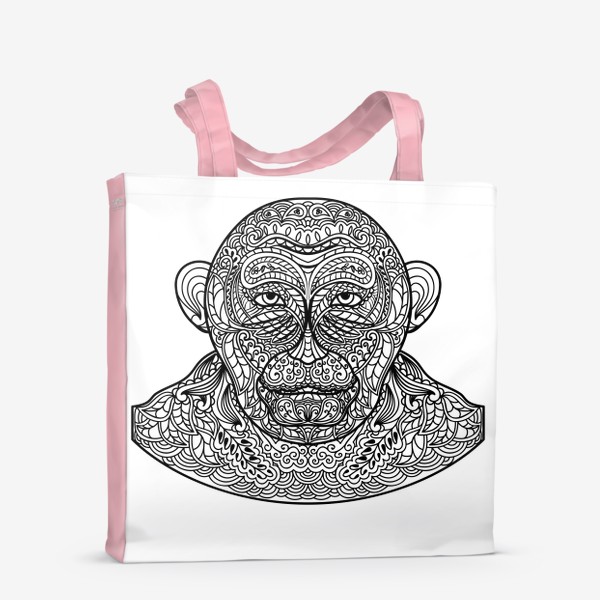 Сумка-шоппер «Узорчатая голова обезьяны. Рисунок мартышки с этническим орнаментом. Узор в стиле  дудлинг на морде животного»
