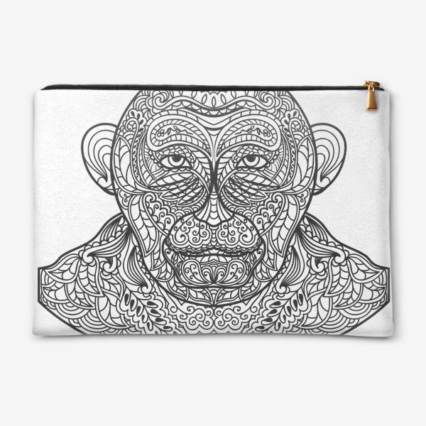 Косметичка «Узорчатая голова обезьяны. Рисунок мартышки с этническим орнаментом. Узор в стиле  дудлинг на морде животного»