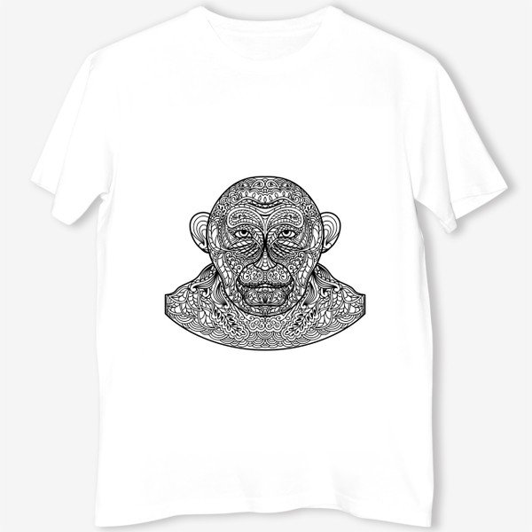 Футболка «Узорчатая голова обезьяны. Рисунок мартышки с этническим орнаментом. Узор в стиле  дудлинг на морде животного»