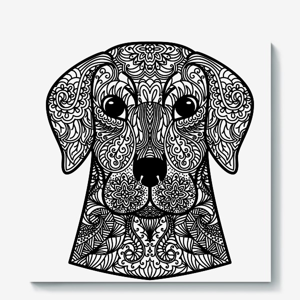 Холст «Собака  Узорчатая голова. Пёс Рисунок с этническим орнаментом. Узор в стиле  дудлинг на морде животного»