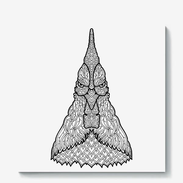 Холст «Петух  Узорчатая голова. Птица Рисунок с этническим орнаментом. Узор в стиле  дудлинг на теле животного»