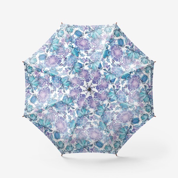 Зонт «Зимние цветы - паттерн с лилиями и пионами на белом фоне»