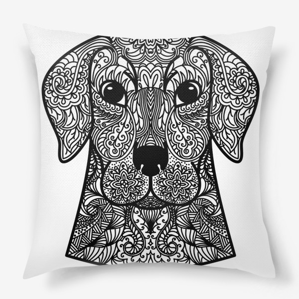Подушка &laquo;Собака  Узорчатая голова. Пёс Рисунок с этническим орнаментом. Узор в стиле  дудлинг на морде животного&raquo;
