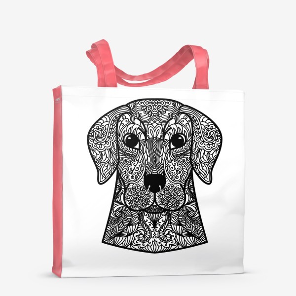 Сумка-шоппер «Собака  Узорчатая голова. Пёс Рисунок с этническим орнаментом. Узор в стиле  дудлинг на морде животного»