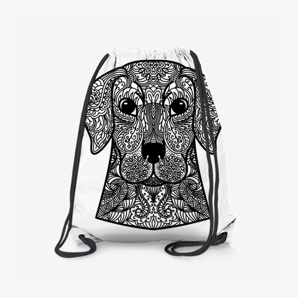 Рюкзак «Собака  Узорчатая голова. Пёс Рисунок с этническим орнаментом. Узор в стиле  дудлинг на морде животного»