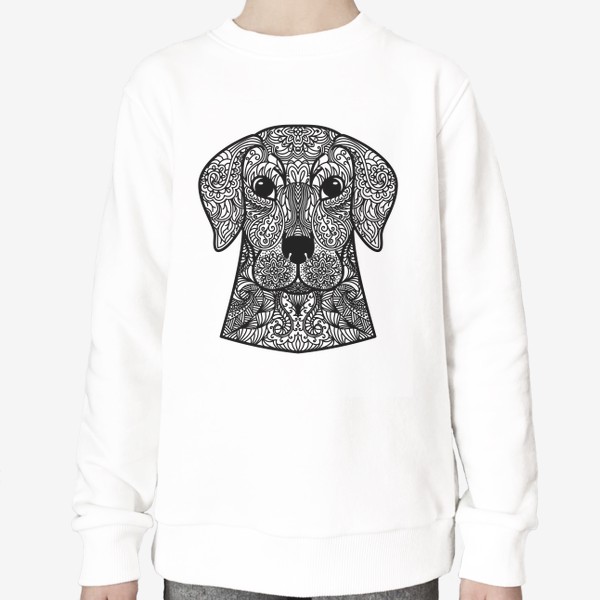 Свитшот «Собака  Узорчатая голова. Пёс Рисунок с этническим орнаментом. Узор в стиле  дудлинг на морде животного»