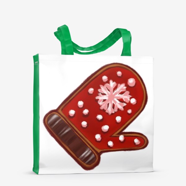 Сумка-шоппер «Варежка. Имбирное печенье. Съедобная открытка. Стикеры. Поздравление с Новым годом и Рождеством.»