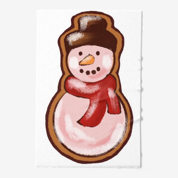 Полотенце «Снеговик. Имбирное печенье. Стикеры. Поздравление с Новым годом и Рождеством.»