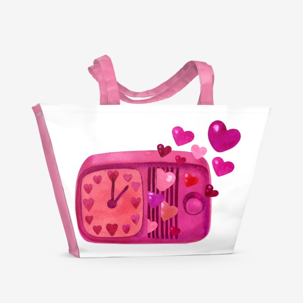 Пляжная сумка «Время любви - винтажный будильник с сердечками»