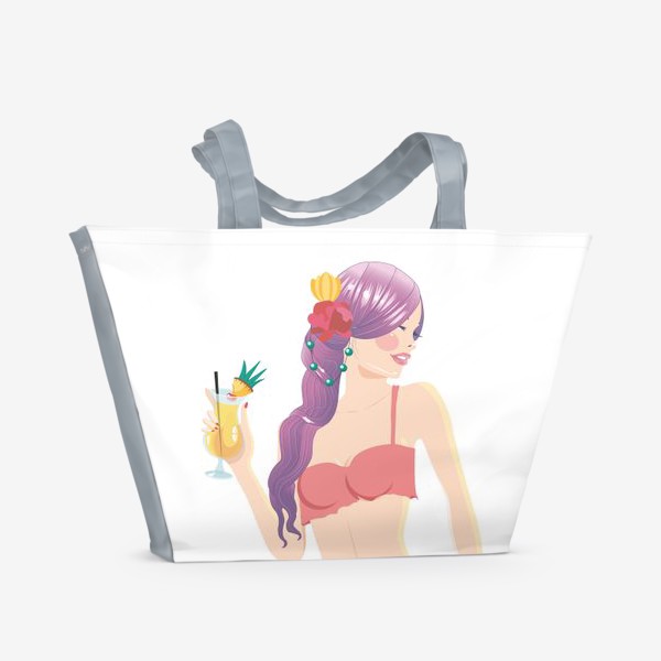 Пляжная сумка «Девушка с коктейлем»